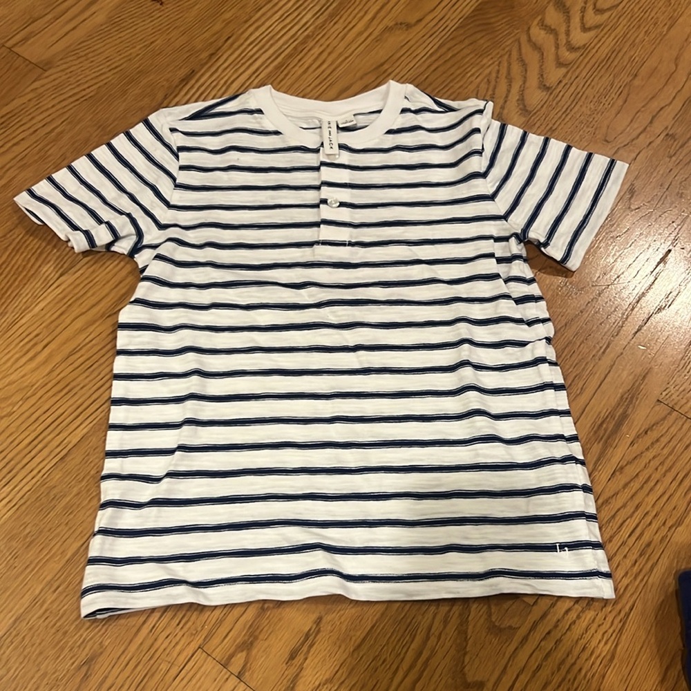 Janie and Jack Striped White and Blue T-Shirt with Blue Shorts - Picture 2 of 3